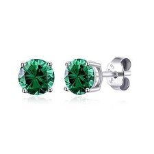 Sterling Silver May (Emerald) Birthstone Earrings Created with Zircondia® Crysta