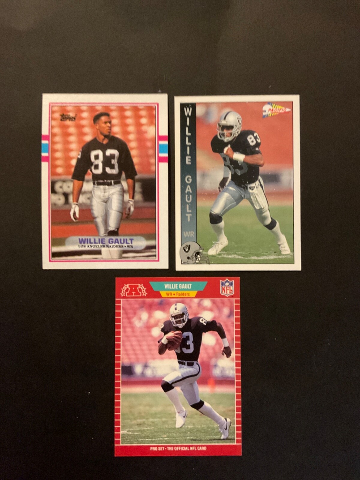 Willie Gault 3 Card Lot: 1989 Pro Set #184, 1989 Topps #272 & 1992 Pacific #469
