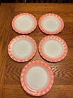 VTG Hazel Atlas Crinoline Milk Glass Ruffled Pink Edge 9" Dinner Plates (5)