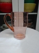Vintage Pink Depression Glass Ribbed Pitcher With Applied Handle 7.75"