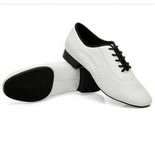 Uomo Scarpe da Ballo pelle Latino Valzer Tango Salsa Tacco Basso Bianco Nuovo