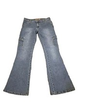 Vanilla Star Y2K Vintage Cargo Strecth Jeans Flare Leg Sz 9 Snap Button Pockets