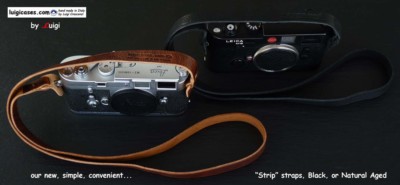 LUIGI STRIP STRAP,BLACK or AGED BROWN,LEICA M 2,3,6,7,8,9,10,TM,NIKON,SONY,FUJI+