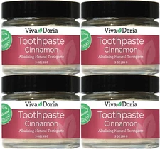 Viva Doria Natural Toothpaste, Cinnamon, 3 oz Glass Jar (Pack of 4)