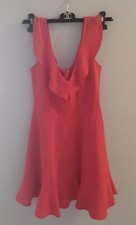 ASOS Red US 0 Crepe Ruffled Fit And Flare Sleeveless Skater Dress