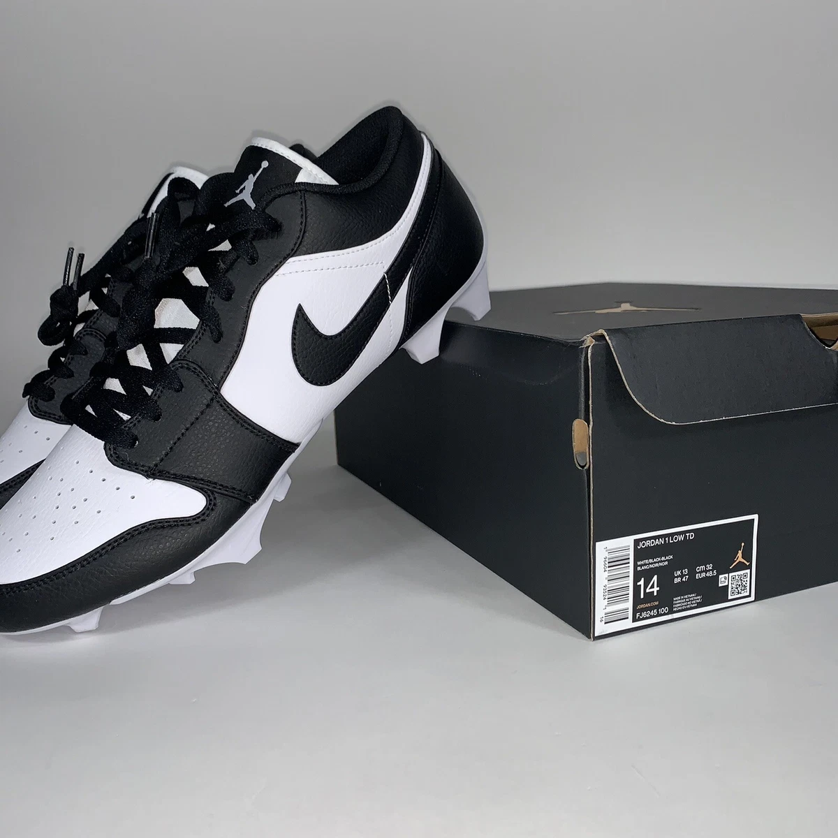 Jordan 1 Football Cleats Low TD Panda Black White FJ6245-100 Men&