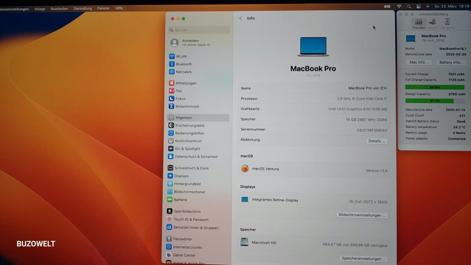 MacBook Pro 16" A2141 Mainboard Logic Board 2.6 GHz 16 GB 512 GB 820-01700 #143 - Bild 2 von 4