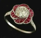 Art Deco Round Cut Lab Created Diamond & Ruby Engagement Wedding Ring 925 Silver