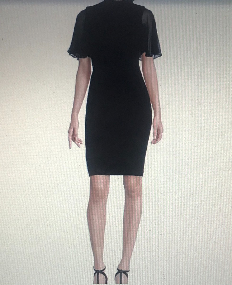 calvin klein tie neck flutter sleeve dress