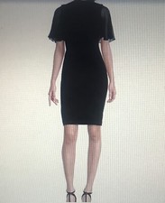 Calvin Klein Chiffon Short Flutter SheerSleeve Mock Tie Neck Dress Siz 6 Orig$90