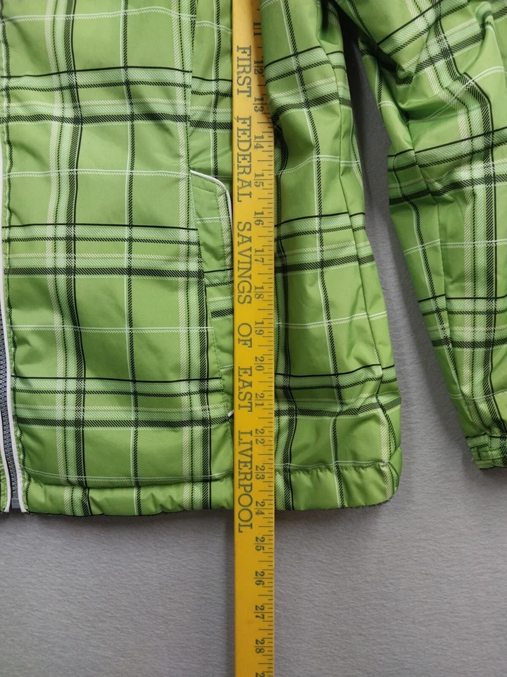 Abrigo de lluvia a cuadros verde ZeroXposur para mujer talla grande reversible gris chaqueta polar Foto 3 de 4