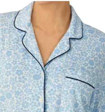 NWT Kate Spade WHITE/BLUE DITSY FLORAL Soft Knit Cropped Pajama Set M NAVY TRIM