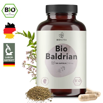 BIONUTRA® Baldrian Kapseln Bio (180 x 700 mg), hochdosiert, deutsche Herstellung