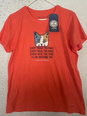 Life Is Good Crusher Short Sleeve Cat Tee Women's L I'll be watching you Kitten