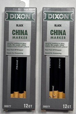 2 Boxes Of 12 Dixon Phano China Marker Black 77 00077, Peel Off Grease Pencil