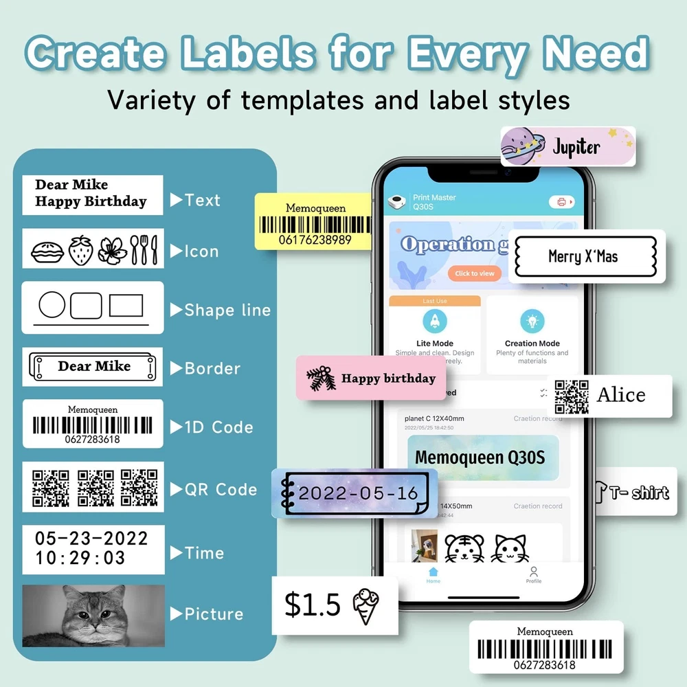 Bluetooth Label Maker Machine Q30S Handheld Portable Label Printer for Home Office Organization