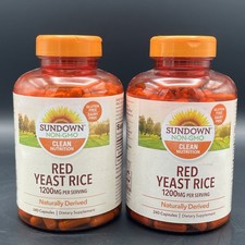 2 Bottles Sundown Naturals Red Y east Rice 1200mg Capsules - 240ct Ea. 09/2026 