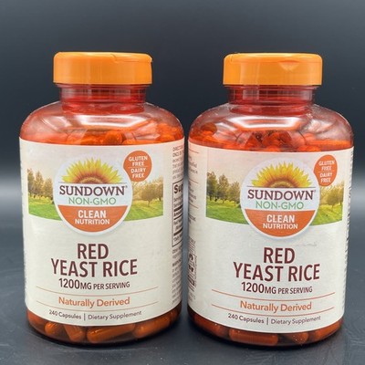 2 Bottles! Sundown Naturals Red Y east Rice 1200mg Capsules - 240ct Ea. 09/2026+