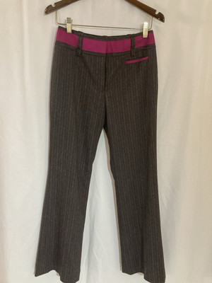 ETCETERA New Sz 2 Brown Stripe With Pink Accents Dress Pants Lined Stretch Cute!