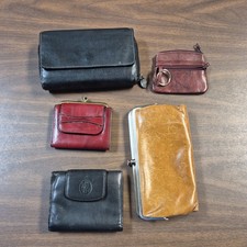 Lot Of 5 Genuine Leather Wallets Tri/Double Fold, Black, Burgundy, Tan
