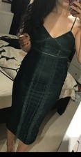 Pretty Little Thing Green lace mesh stripe insert midi bodycon dress in size 8