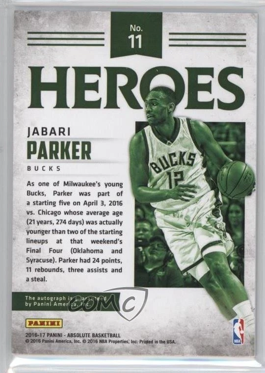 2016–17 Panini Absolute Heroes с автографом /60 Джабари Паркер No11 с автографом - Изображение 2 из 2