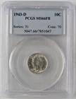 1943-D Mercury Silver Dime 10c PCGS MS66 FB Full Bands 7851047