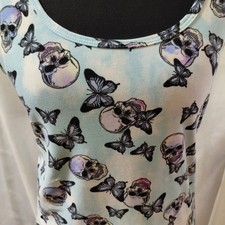 Whimsy Goth Tank Top Womens Blue Lg Skull Butterfly Print Sleeveless Scoop Neck
