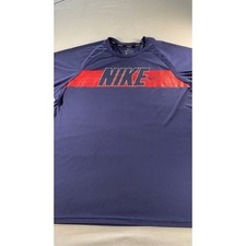 Nike Swim Mens Dri-FIT Rash Guard Navy Blue Red Star Graphic UPF 40 XL NESSA643