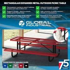8' Rectangular Expanded Metal Picnic Table 96"L x 62"W Red