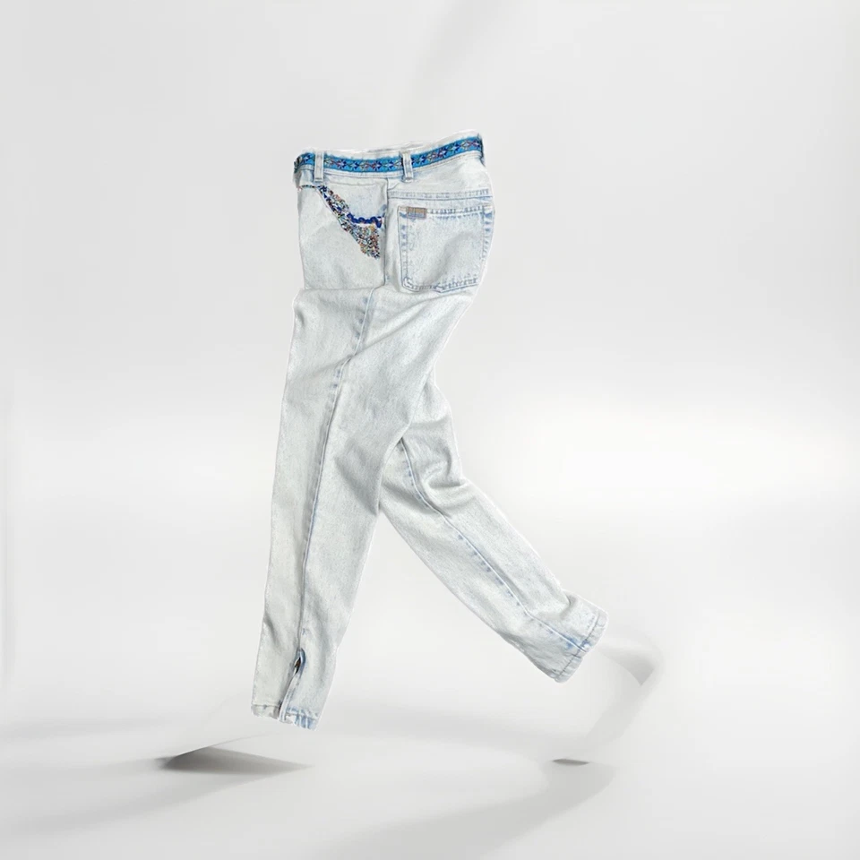 RARE Vintage Gitano Express High Waist Beaded Fringe Ankle Light Denim Jeans 5/6 - Image 3 of 4