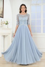 Lace Applique Mother of The Bride Dresses Scoop Neck A-Line Chiffon Long Guest