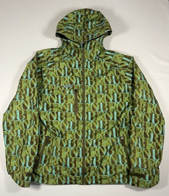 VTG Burton DRYRIDE Mens Large Snowboard Jacket Green Blue Spell Out Ski Coat AOP