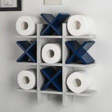 Tic Tac Toe Toilet Paper Holder Stand Bathroom Wall Decor Rustic Wooden Han