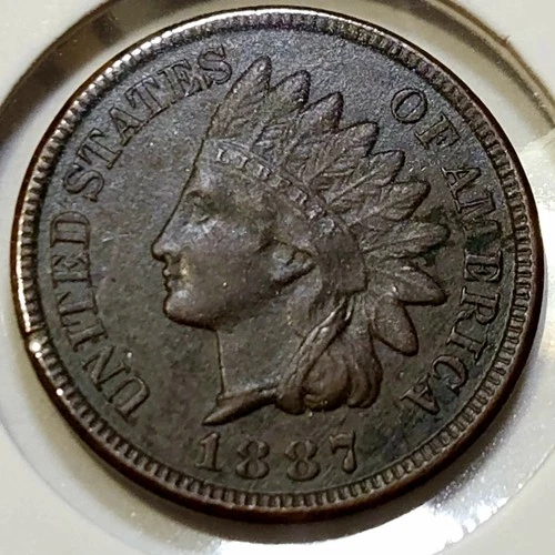 1887 Indian Head Cent - XF+ - Dark - Bold Liberty, 4 Diamonds, Sharp Details!