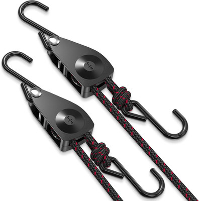 Ratchet Tie down Straps, 1/4'' Adjustable Rope Hangers [2 Pack, 12FT, 150 Lbs/Pac