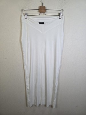 Naked Wardrobe Basic Minimalist Women s Cream Ribbed Stretch Maxi Skirt Large
