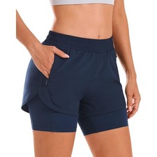 NWT Women's Blue High Waisted 2 in 1 Athletic Running Pockets Shorts Plus 2X