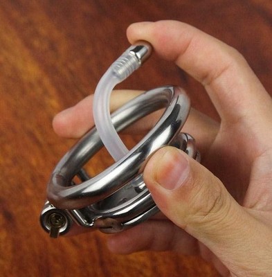 Stainless Steel Flat Chastity Cage Lockable with Tube Anti-off Ring for Male