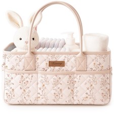 Baby Diaper Caddy Organizer, Floral Design with PU Leather Handles