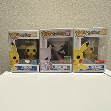 Funko Pop! Pokémon Pikachu Diamond 2021 NYCC & Mewtwo Flocked 2020 SDCC
