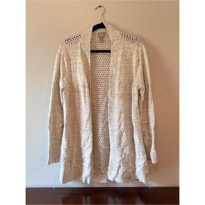 Chico's Cream Open-Front Crochet-Back Cardigan Size 2