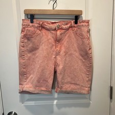 Womens Acid Wash Denim Shorts Coral Pink Size XXL