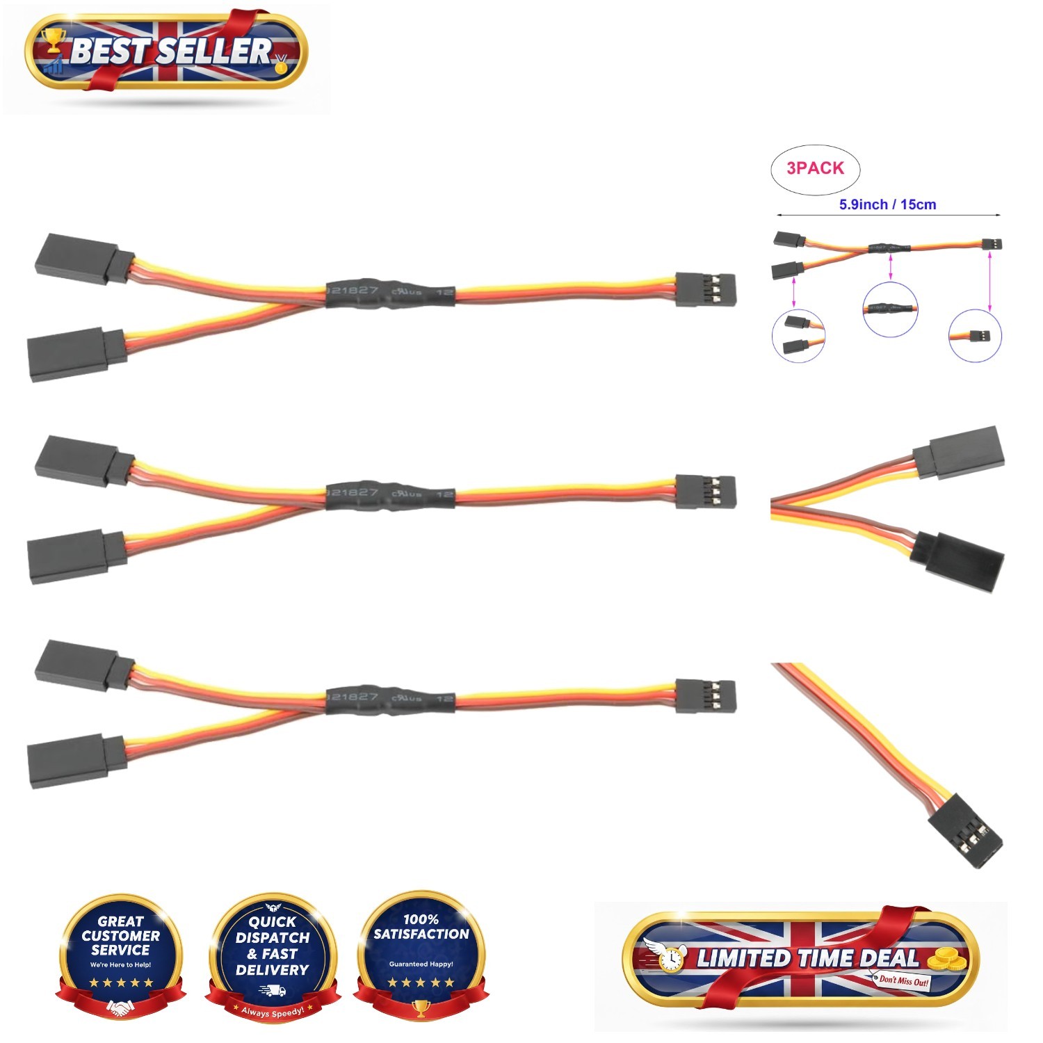 6"" / 150mm JR Style Servo Y-Cables - 3 Pcs Set for Reliable RC Connections