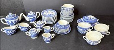 Vintage Made in Japan Blue Willow 51pc Child  s Tea Set Children's White  Blue