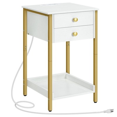 End Table with Charging Station, Tall Nightstand with Storage Drawer, Small S...