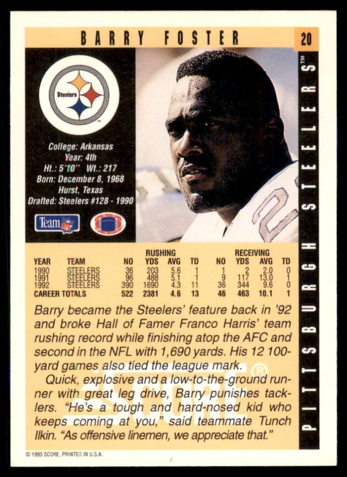 1993 Score - Barry Foster #20 - Image 2 of 2
