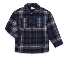 Wonder Nation Boys Shacket with Long Sleeves, Size Large 10-12 Blue Cove Plaid