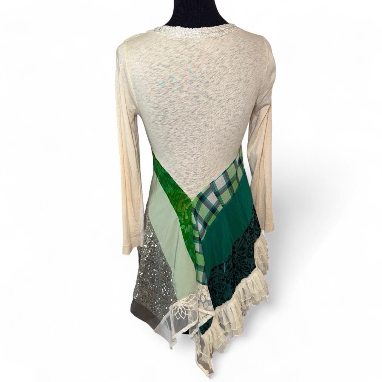 J Crew Patchwork asymmetrical hem Boho embellishe… - image 2