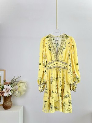 CAMILLA 100% Silk printed long sleeved mini dress A-line hot drill V-neck  women | eBay